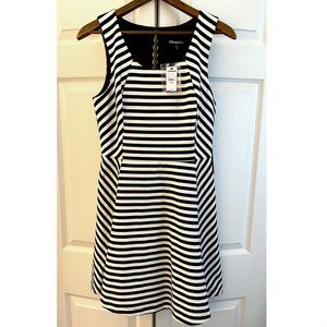 NWT Express Fit & Flare Black & White Stripe Dress, Size Medium
